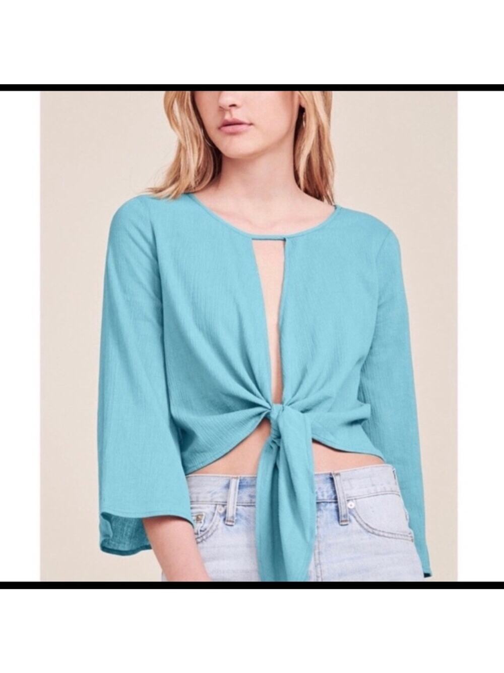 Jack by BB Dakota Malia Tie Front Top in Lake Blue